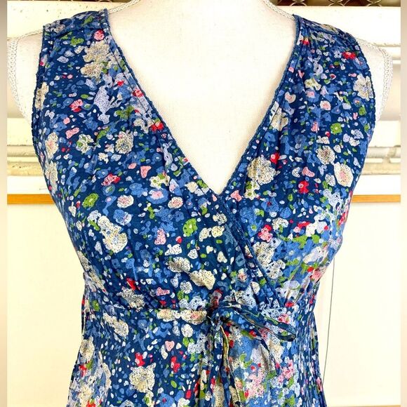 Eddie Bauer Floral Cotton Sundress w/ crossover neckline & drawstring waist big - Picture 2 of 10